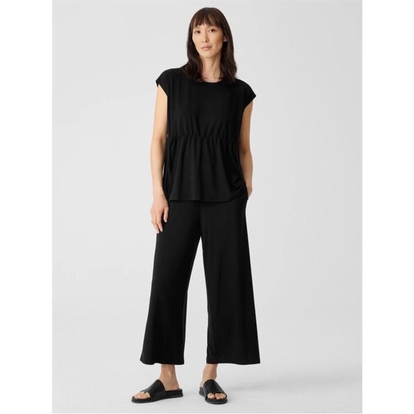 NEW Eileen Fisher Fine Jersey Jewel Neck Top in Black - Size XXS - Picture 2 of 5